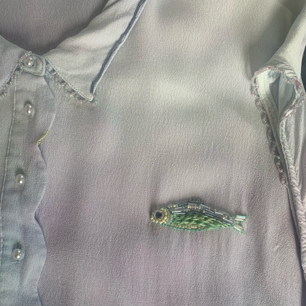 Le Poisson Embroidered Beaded Ice Dyed Shirt